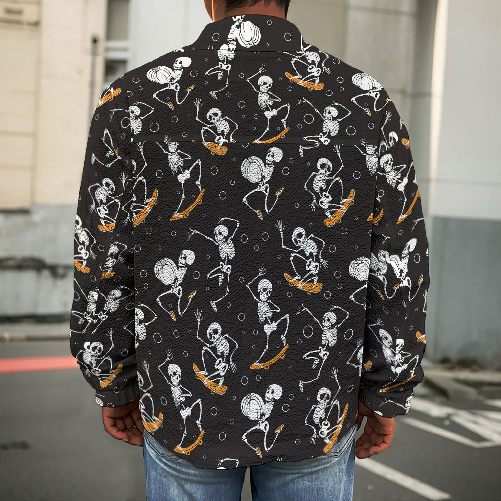Skateboarding Skeleton Pattern Print Men's Shirt Jacket