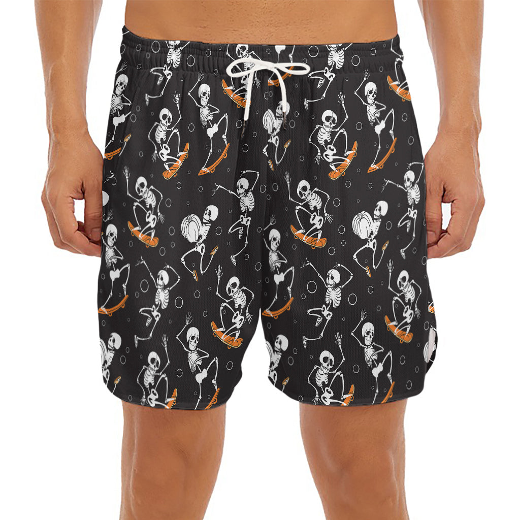 Skateboarding Skeleton Pattern Print Men's Split Running Shorts