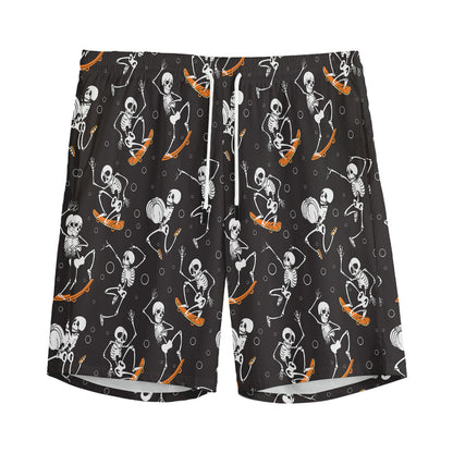 Skateboarding Skeleton Pattern Print Men's Sports Shorts