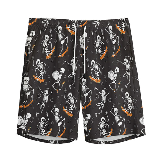 Skateboarding Skeleton Pattern Print Men's Sports Shorts