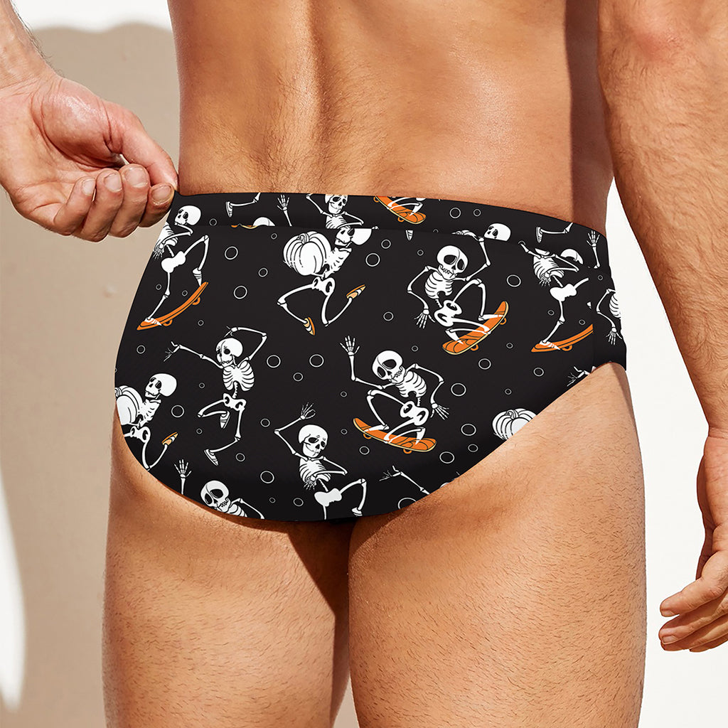 Skateboarding Skeleton Pattern Print Men's Swim Briefs