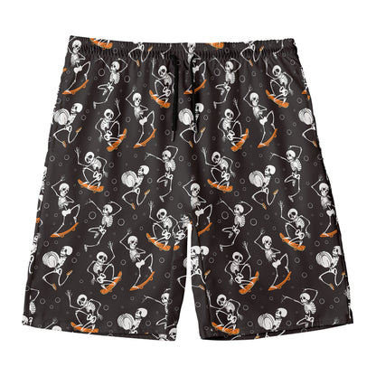 Skateboarding Skeleton Pattern Print Men's Swim Trunks