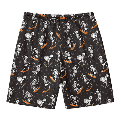 Skateboarding Skeleton Pattern Print Men's Swim Trunks