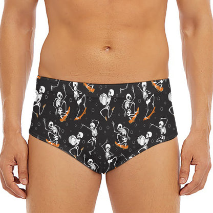 Skateboarding Skeleton Pattern Print Men's Triangle Swim Briefs