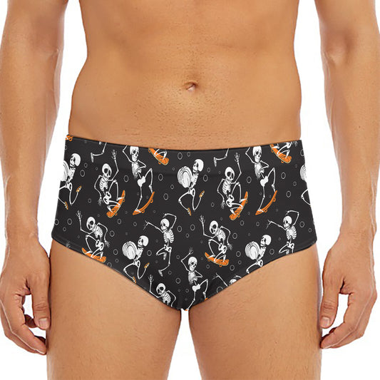 Skateboarding Skeleton Pattern Print Men's Triangle Swim Briefs