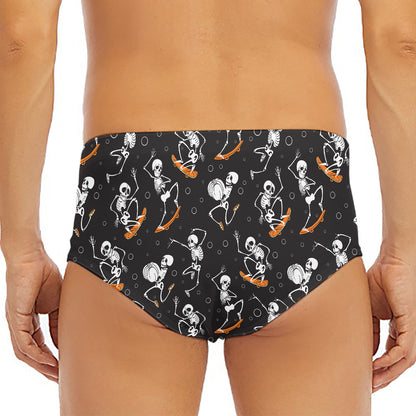 Skateboarding Skeleton Pattern Print Men's Triangle Swim Briefs