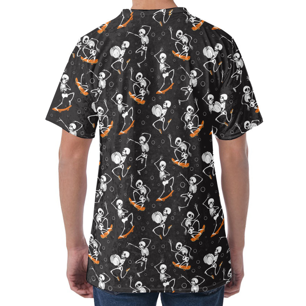 Skateboarding Skeleton Pattern Print Men's Velvet T-Shirt