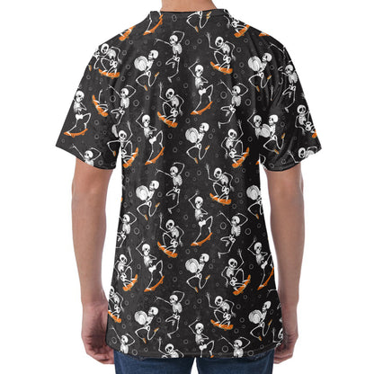 Skateboarding Skeleton Pattern Print Men's Velvet T-Shirt