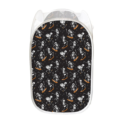 Skateboarding Skeleton Pattern Print Mesh Laundry Hamper