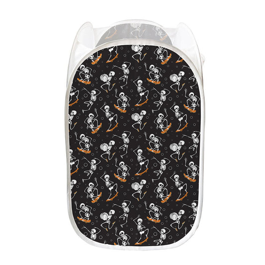 Skateboarding Skeleton Pattern Print Mesh Laundry Hamper