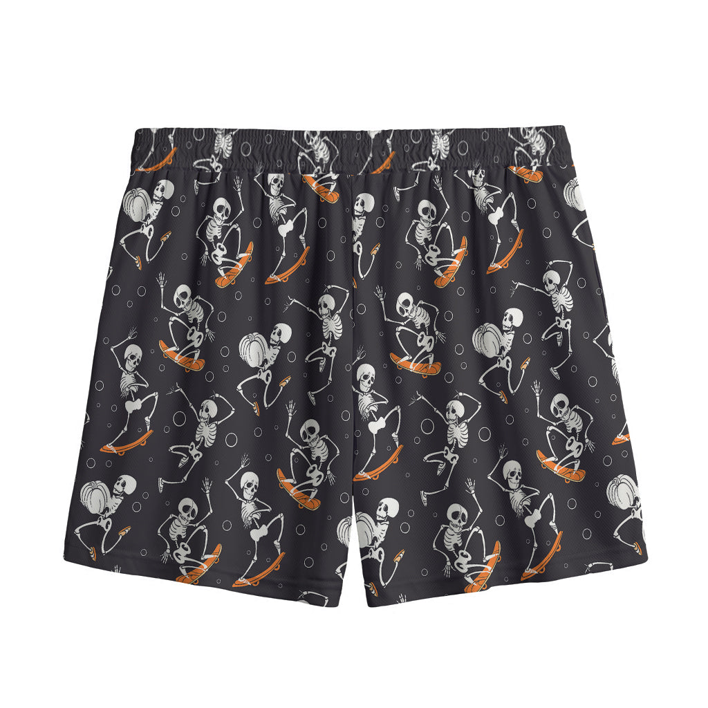 Skateboarding Skeleton Pattern Print Mesh Shorts