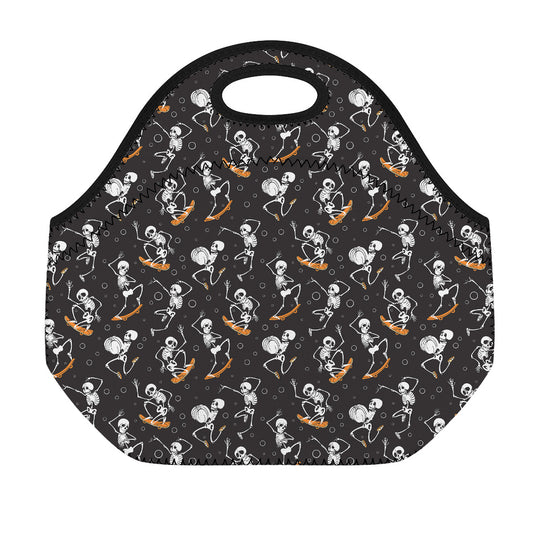 Skateboarding Skeleton Pattern Print Neoprene Lunch Bag
