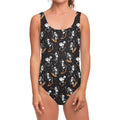 Skateboarding Skeleton Pattern Print One Piece Swimsuit