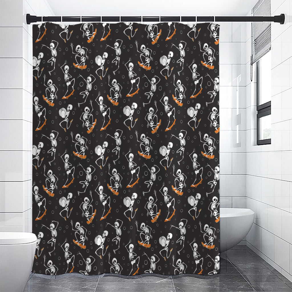 Skateboarding Skeleton Pattern Print Premium Shower Curtain