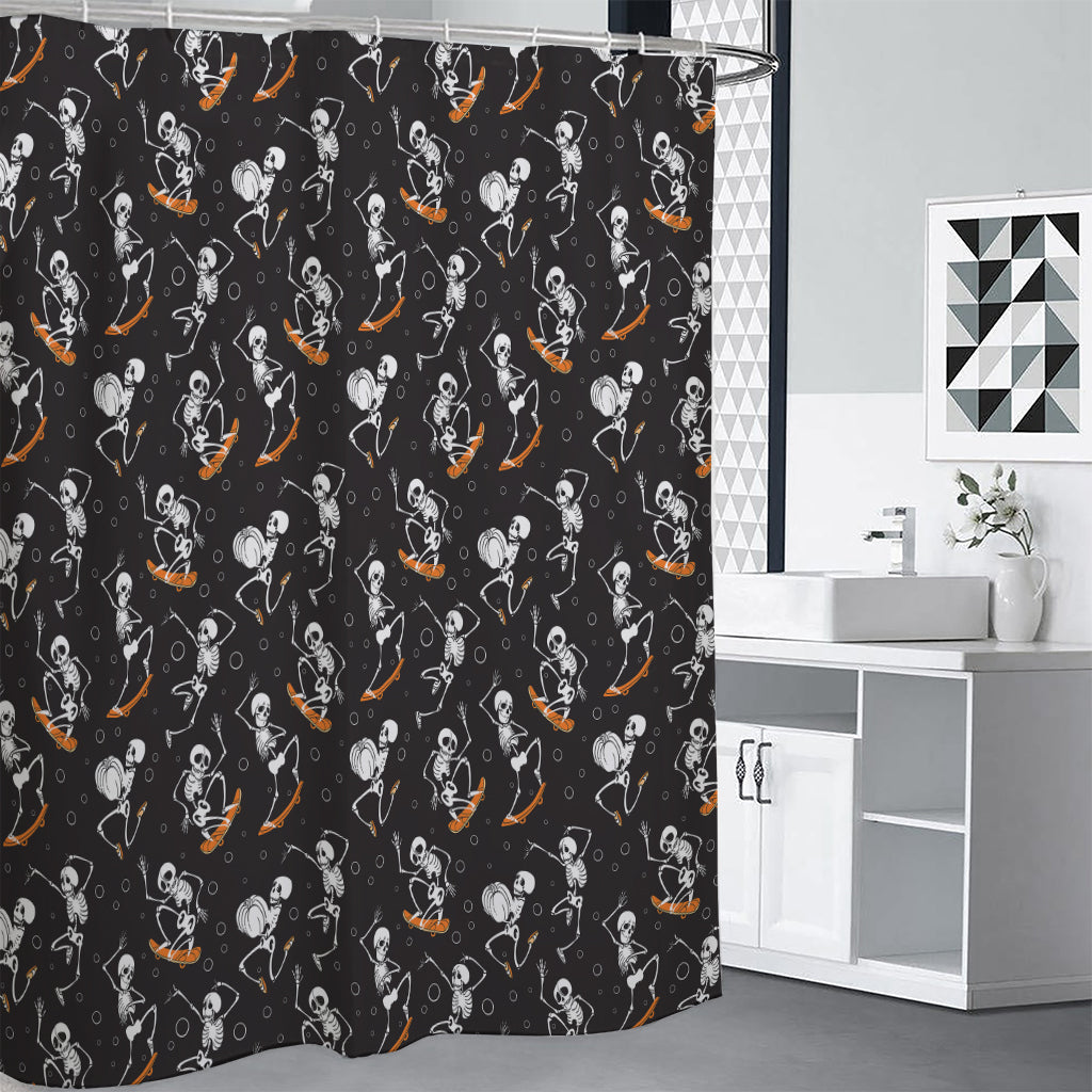 Skateboarding Skeleton Pattern Print Premium Shower Curtain