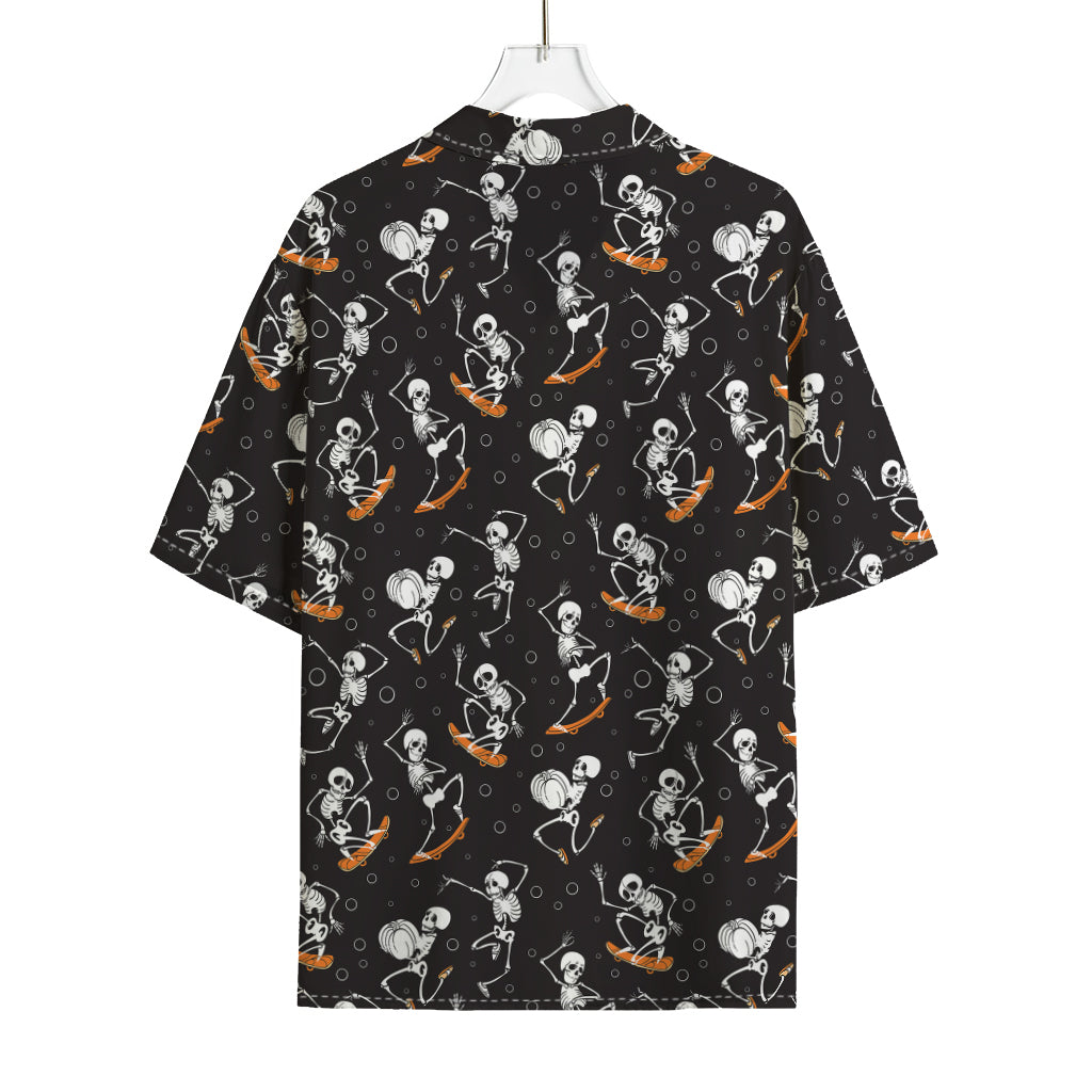 Skateboarding Skeleton Pattern Print Rayon Hawaiian Shirt