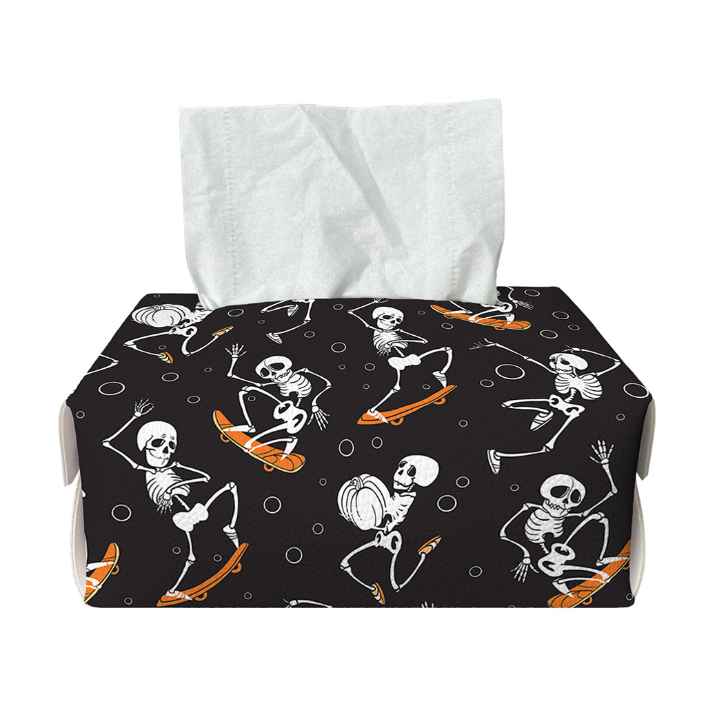 Skateboarding Skeleton Pattern Print Rectangle Tissue Box Cover