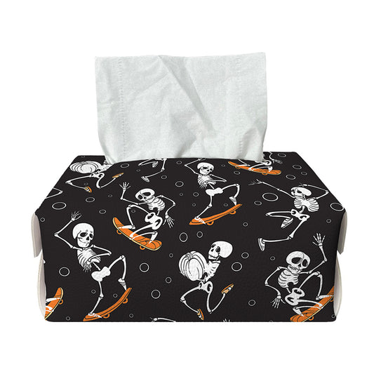 Skateboarding Skeleton Pattern Print Rectangle Tissue Box Cover