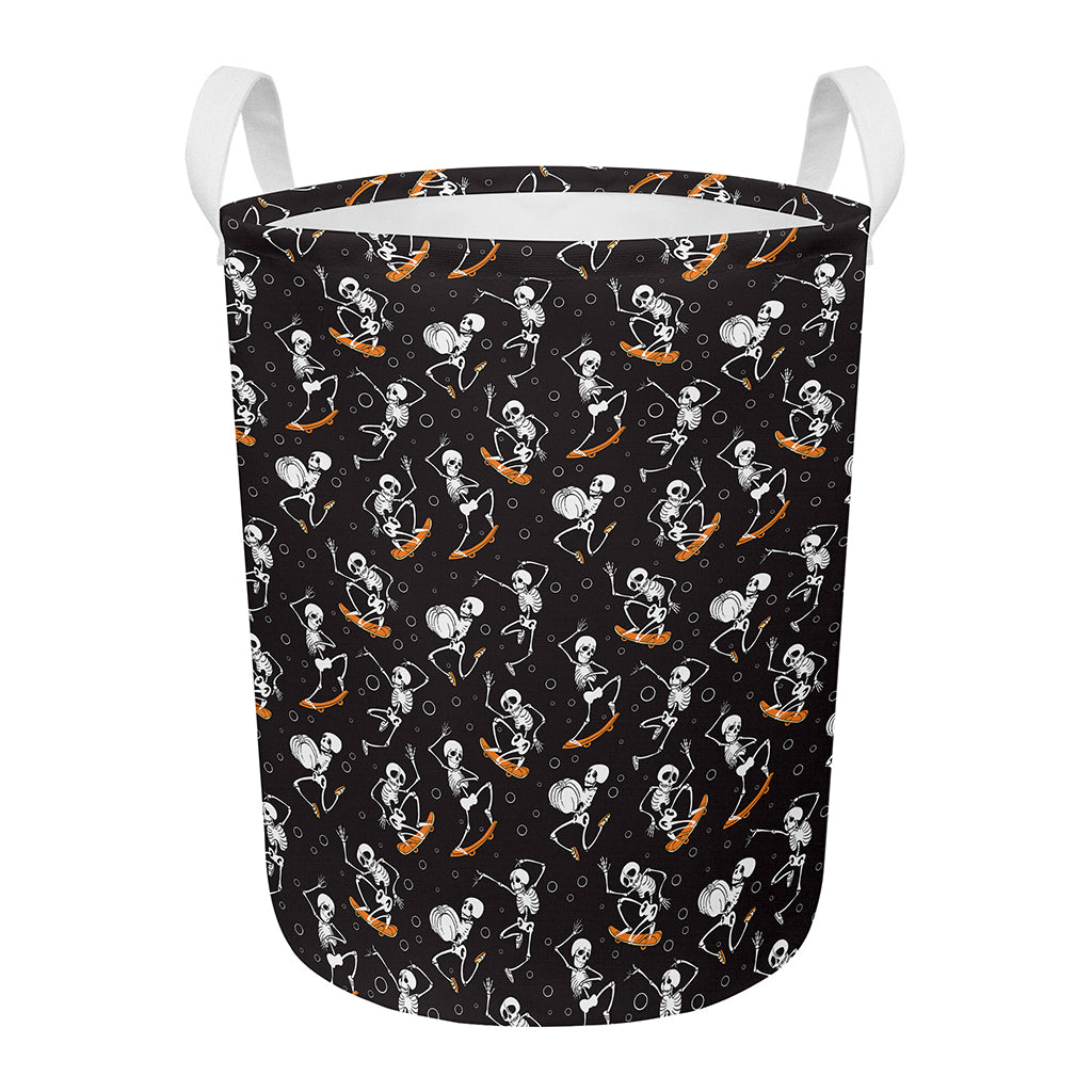 Skateboarding Skeleton Pattern Print Round Laundry Basket