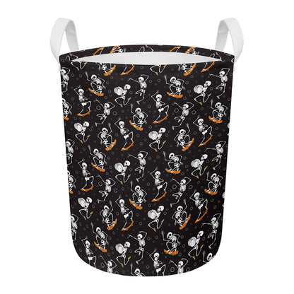 Skateboarding Skeleton Pattern Print Round Laundry Basket