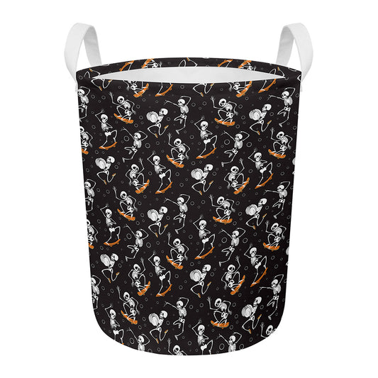 Skateboarding Skeleton Pattern Print Round Laundry Basket
