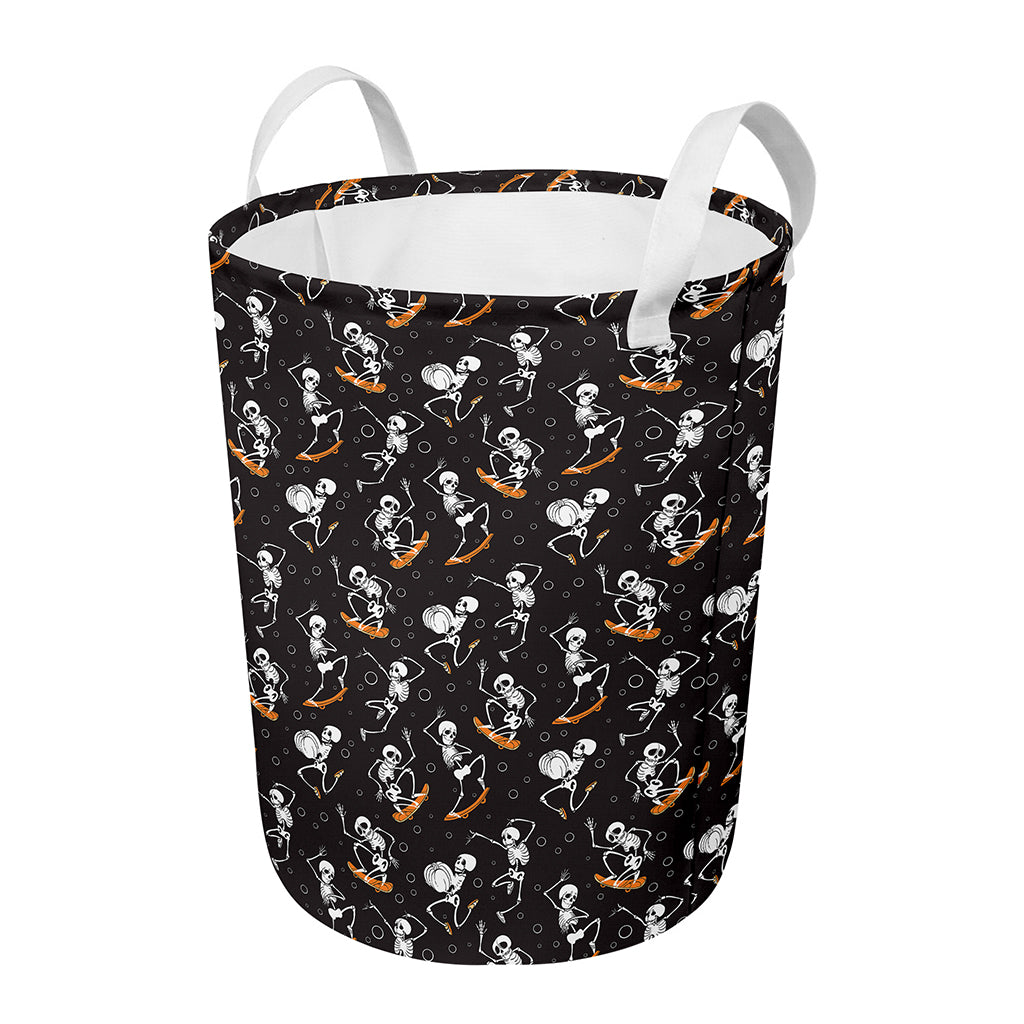 Skateboarding Skeleton Pattern Print Round Laundry Basket