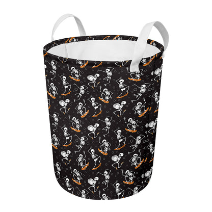 Skateboarding Skeleton Pattern Print Round Laundry Basket