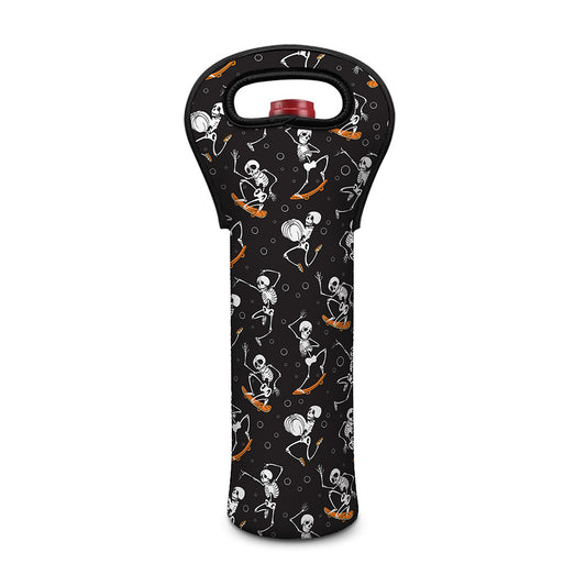 Skateboarding Skeleton Pattern Print Single Neoprene Wine Tote