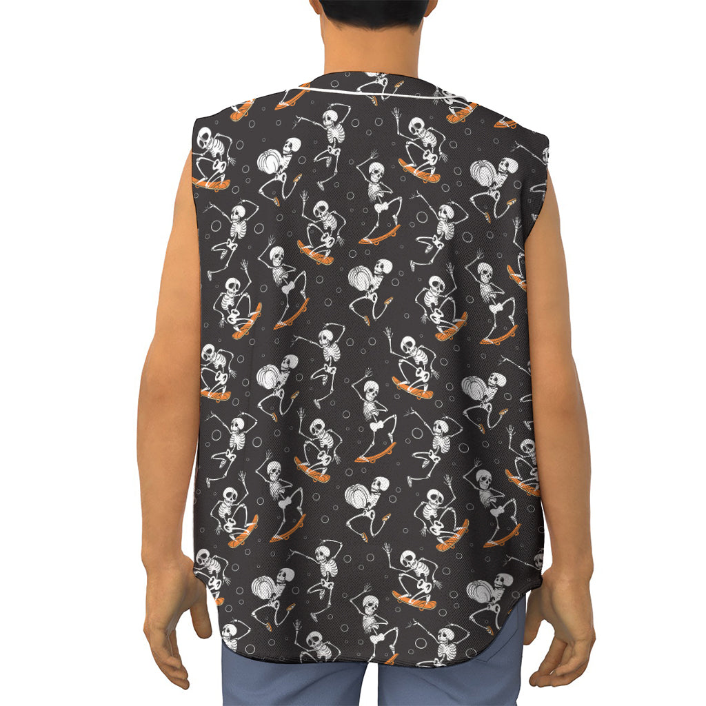 Skateboarding Skeleton Pattern Print Sleeveless Baseball Jersey