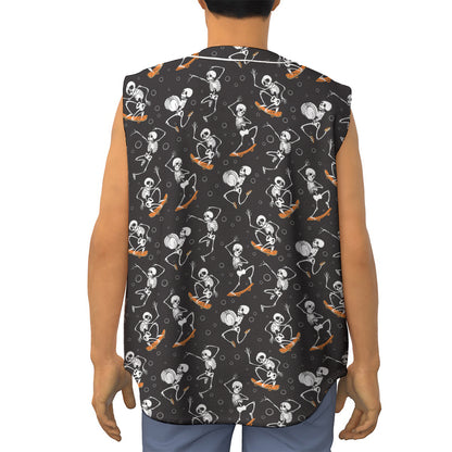 Skateboarding Skeleton Pattern Print Sleeveless Baseball Jersey