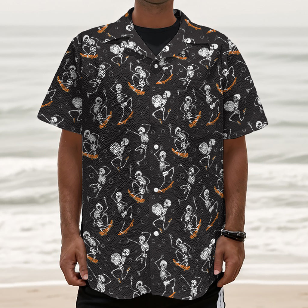 Skateboarding Skeleton Pattern Print Textured Short Sleeve Shirt