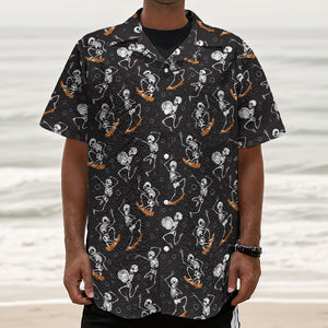 Skateboarding Skeleton Pattern Print Textured Short Sleeve Shirt