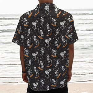 Skateboarding Skeleton Pattern Print Textured Short Sleeve Shirt