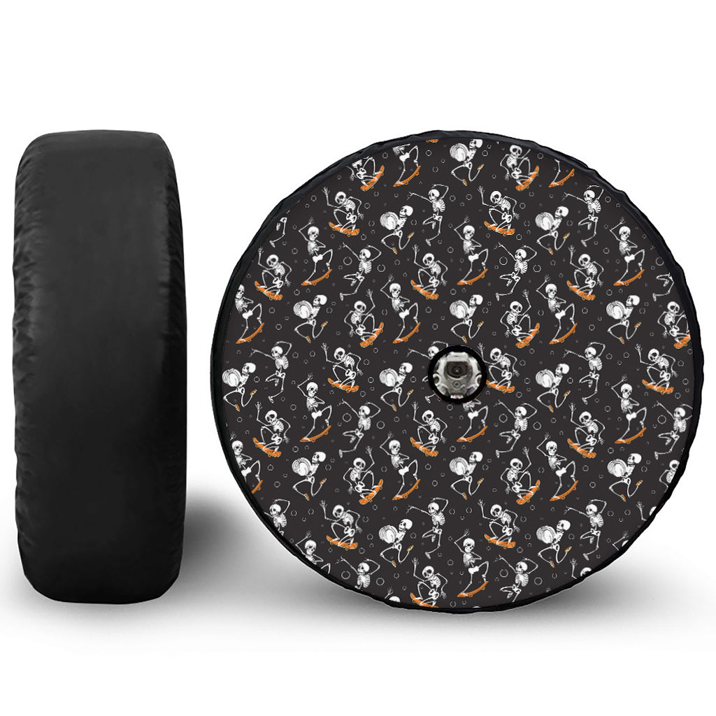 Skateboarding Skeleton Pattern Print Tire Cover With Camera Hole