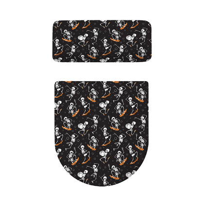 Skateboarding Skeleton Pattern Print Toilet Lid And Tank Cover Set