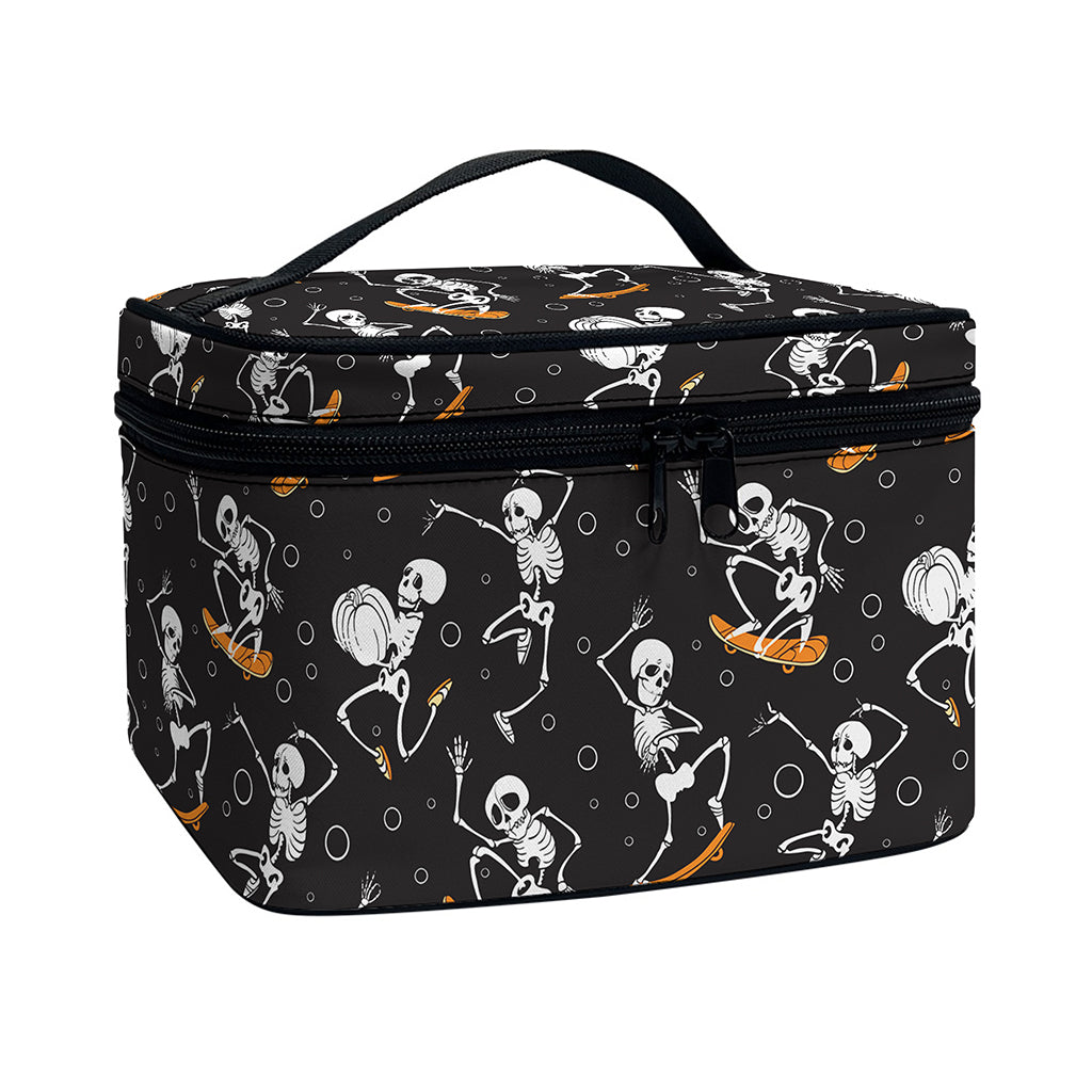 Skateboarding Skeleton Pattern Print Travel Makeup Bag