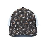 Skateboarding Skeleton Pattern Print White Mesh Trucker Cap