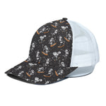 Skateboarding Skeleton Pattern Print White Mesh Trucker Cap