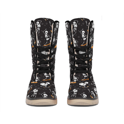 Skateboarding Skeleton Pattern Print Winter Boots