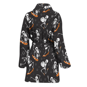 Skateboarding Skeleton Pattern Print Women's Bathrobe