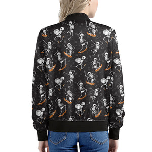 Skateboarding Skeleton Pattern Print Women's Bomber Jacket