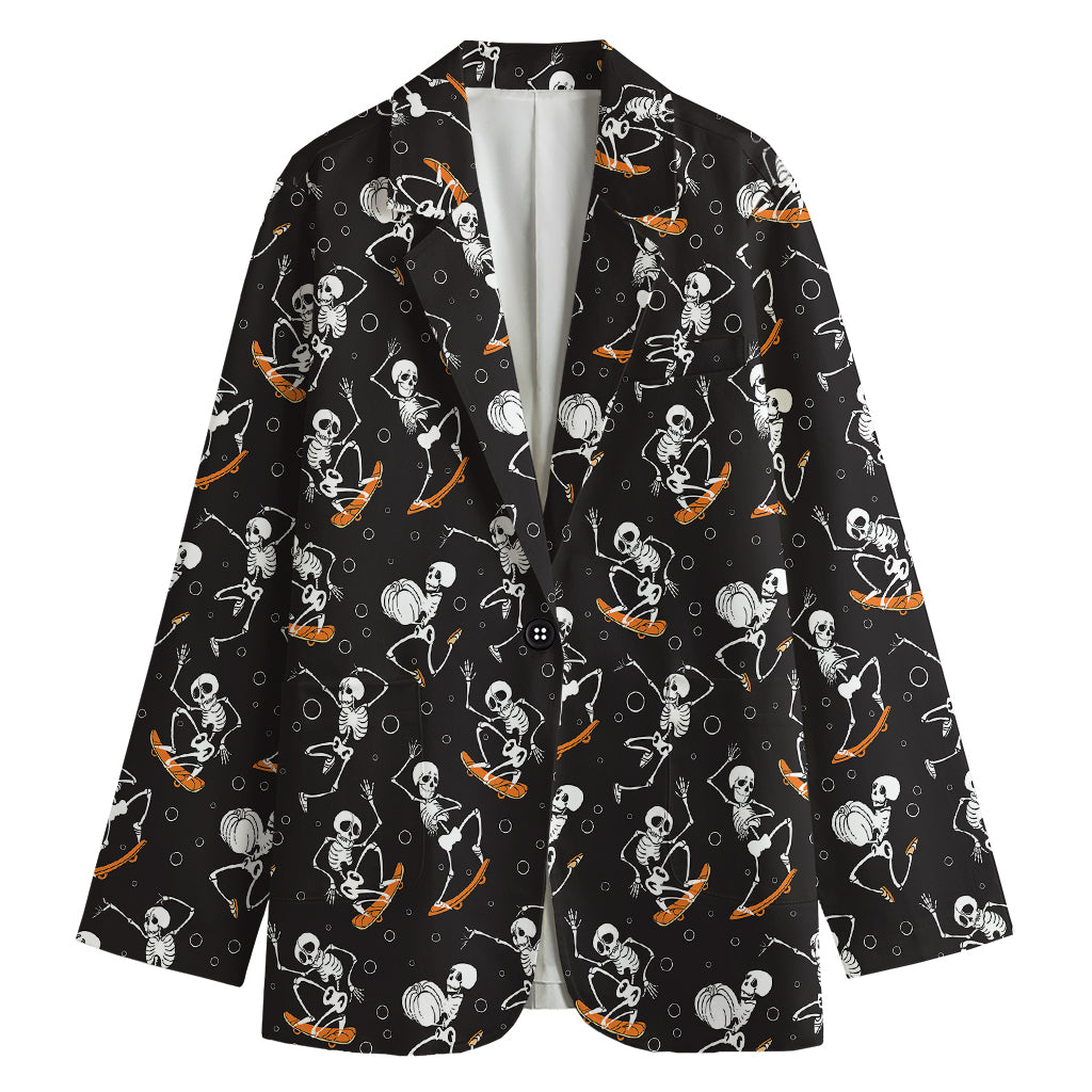 Skateboarding Skeleton Pattern Print Women's Cotton Blazer