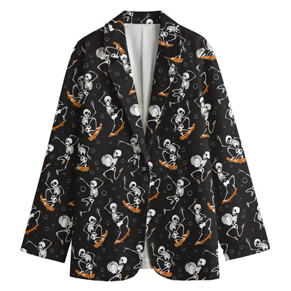 Skateboarding Skeleton Pattern Print Women's Cotton Blazer