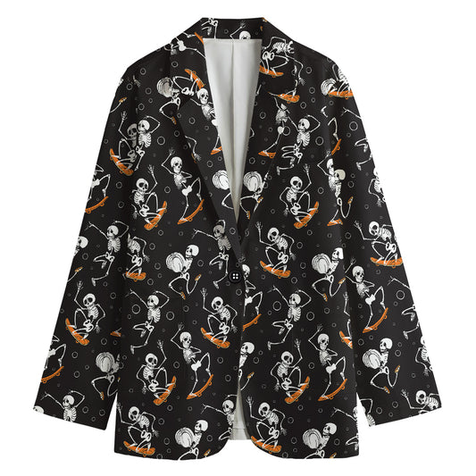 Skateboarding Skeleton Pattern Print Women's Cotton Blazer