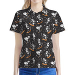 Skateboarding Skeleton Pattern Print Women's Polo Shirt