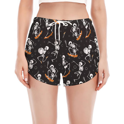 Skateboarding Skeleton Pattern Print Women's Split Running Shorts