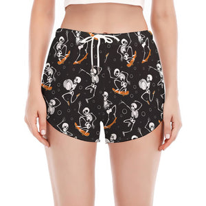 Skateboarding Skeleton Pattern Print Women's Split Running Shorts