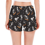 Skateboarding Skeleton Pattern Print Women's Split Running Shorts