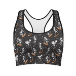 Skateboarding Skeleton Pattern Print Women's Sports Bra