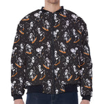 Skateboarding Skeleton Pattern Print Zip Sleeve Bomber Jacket